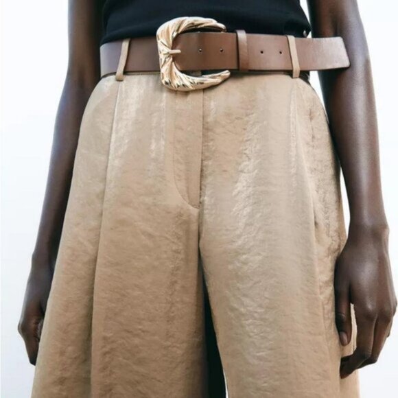 NET ZARA SATIN WIDE-LEG TROUSERS WITH BELT - Picture 6 of 9